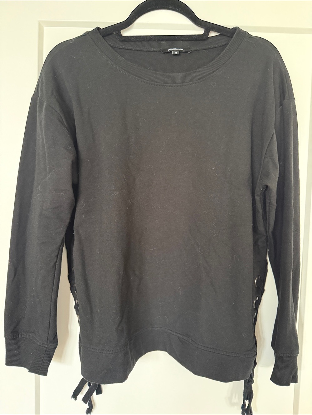 Black Lace-Up Side Sweatshirt